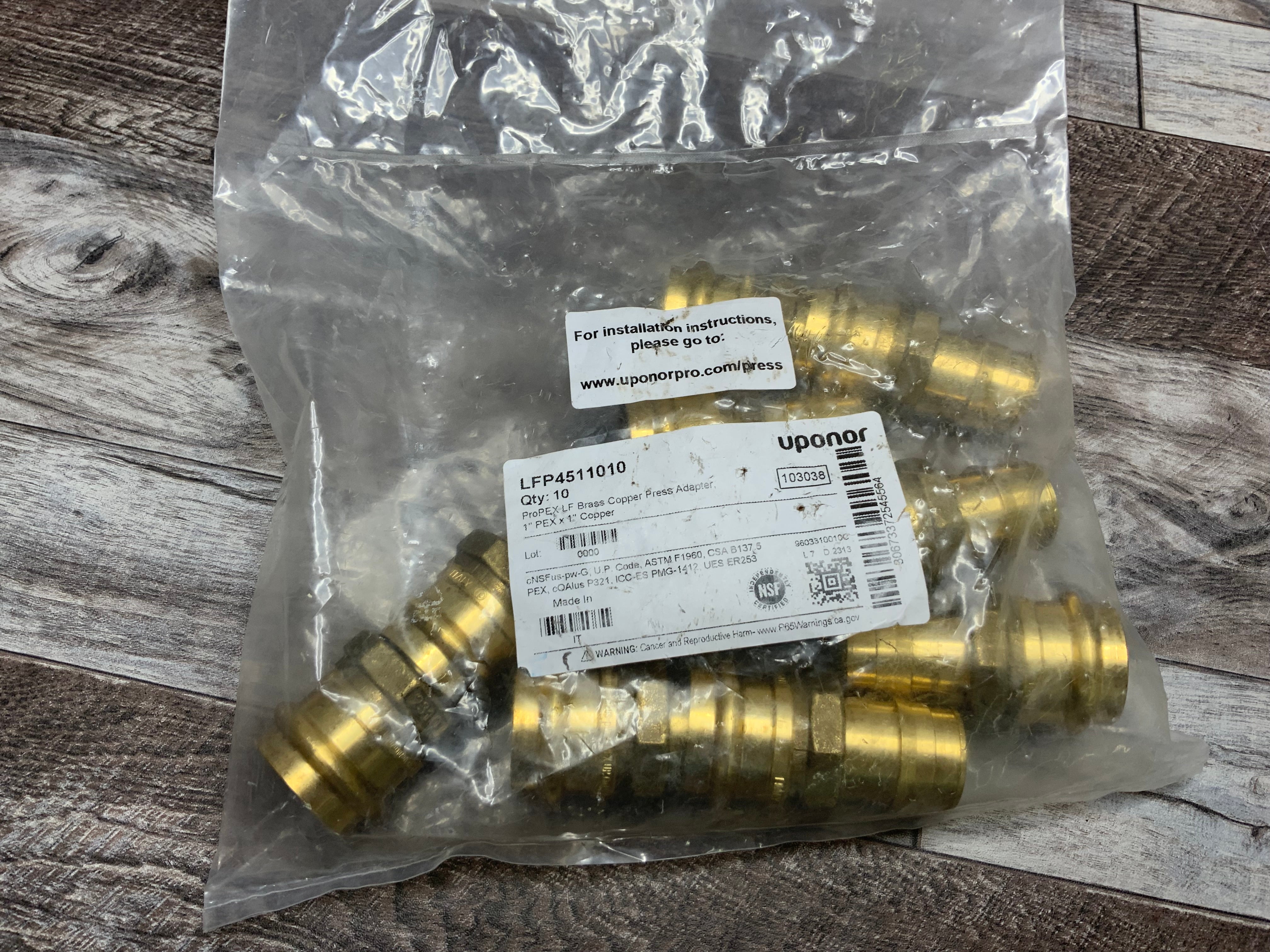 Uponor LFP4511010 - ProPEX LF Brass Copper Press Adapter, 1" PEX x 1" Copper (8190588420334)